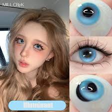 Сині контактні лінзи Mill Creek 2pcs із класом Iris Bright 14,2 мм Косплей  Аніме Очі Люмінесцентне тіло Літньо-блакитні Контактні лінзи щорічного  використання