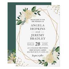 Modern Geometric Frame Nature Green Floral Wedding Invitation Zazzle Com Floral Wedding Invitations Geometric Wedding Invitation Modern Wedding Invitations