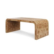 It looks very unique and gives a very rustic feel with the dark and light brown texture. Janus Waterfall Coffee Table Customizable Burl Coffee Table Scout Design Studio