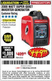 Predator Generators 2000 Watt Super Quiet Inverter Generator For 449 99 Inverter Generator Harbor Freight Tools Quiet