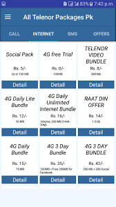 Telenor internet packages (2g, 3g & 4g )are all gathered here for all usage types be it daily, weekly, monthly today we would be informing you about telenor internet packages including telenor 2g. All Telenor Packages Pk For Android Apk Download