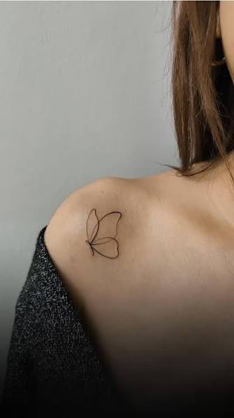 Fine Line Butterfly Tattoo Shoulder