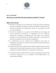 Protocolo de delivery de comida, el gran aliado de los restaurantes. Protocolo Para Delivery Covid 19 Docsity