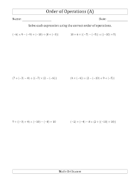The Order Of Operations With Negative And Positive Integers And No Exponents Five Steps All Math Worksheet Order Of Operations Integers Math Word Problems