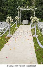 Think pearls, sparkle and red carpet glam for your bridal fashion jewelry, satin gloves and unique clutches. Wedding Trail A White Wedding Carpet Covered In Rose Petals And The Scene Of A Recent Outdoor Garden Ceremony Canstock