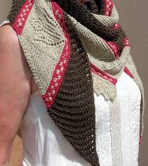 Rowan Fine Tweed Fair Isle Lace Shawl Hand Knitted Asymmetric Shawl Wool Wrap Tulip Motif Eyelet And Lace Design Knitted Lace Edge