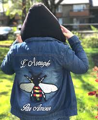 Gucci Style Jacket L Aveugle Par Amour Bee Patch Hand Patched Denim Jacket Hand Sewed Patches On Jean Jacket Vintage Street Style Gucci By Ladenimhandcraft