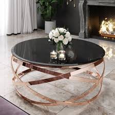 59w x 15.75d x 30h. Enrico Black Glass Coffee Table With Rose Gold Steel Legs Sale