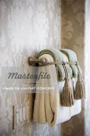 Handle Towels On Towel Bar Tied With Tassels Stock Photos Bathroom Towel Decor Bathroom Decor Bathroom Towels