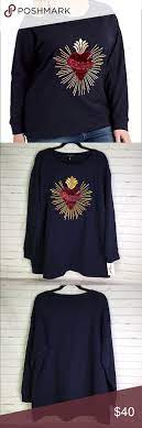 Jessica Simpson Plus Size 1x Blue Sacred Heart Top Plus Size Long Sleeve Tshirt Men Tops