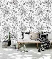 Black And White Boho Peel And Stick Wallpaper Sketch Floral Wall Paper Black And White Wallpaper Murals Removable Wallpaper Sticker Peel Stick Wallpaper Flowers Boho Wall Paper 82 White Wallpaper Black White Wallpaper Spring Flowers Wallpaper