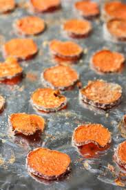 Parmesan Garlic Baked Sweet Potato Chips Ambitious Kitchen Recipe Sweet Potato Chips Baked Sweet Potato Chips Baking Sweet