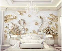 3d Look Swan And Leaf With Water Pattern Wallpaper Mural In 2021 Wallpaper Living Room Wallpaper Interior Design Wall Murals Bedroom
