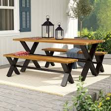 Jezebel 3 Piece Teak Dining Set Joss Main Rustic Outdoor Furniture Patio Dining Set Farmhouse Picnic Table