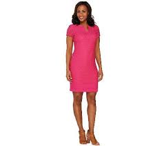 Isaac Mizrahi Live Short Sleeve Stretch Lace Dress Qvc Com Stretch Lace Dress Stretch Lace Dresses