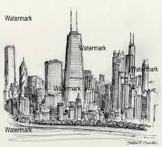 Chicago Skyline Pen Ink Drawing Of Near North Side 045z Condren Galleries Choose any of 4 images and try to draw it. chicago skyline pen ink drawing of