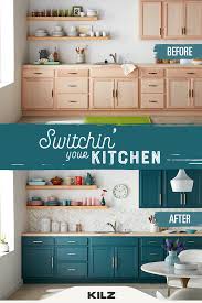 Colorful Kitchen Cabinet Transformation The Perfect Finish Blog By Kilz In 2020 Home Decor Kitchen Kitchen Cabinet Colors Home Kitchens