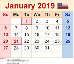 January 2019 Calendar With Holidays United States June Calendar Printable August Calendar Calendar Word