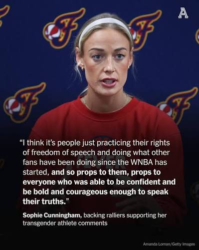 Speaking for the first time since ralliers began assembling in support of her stance against transgender participation in women's sports, Indiana Fever guard Sophie Cunningham said this was an opportunity for the