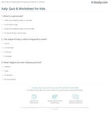 Italian food trivia with pizza undeniably being the most popular type of italian food worldwide, this cuisine still has a lot more to offer. Italy Quiz Worksheet For Kids Study Com