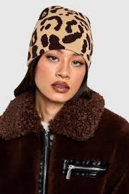 Berretto Beanie in maglia leopardata