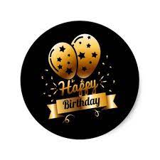 happy birthday black gold 1 s classic round sticker zazzle com in 2021 happy birthday black happy birthday printable black gold party