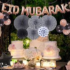 Eid mubarak word decor, wooden freestanding sign with base, decorations for muslim eid ramadan kareem party, table. Muslim Eid Mubarak Decoration Eid Mubarak Aluminum Foil Paper Fan Rose Gold Ball Buy At A Low Prices On Joom E Commerce Platform