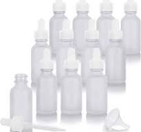JUVITUS 1 oz / 30 ml Frosted Clear Glass Boston Round Empty Bottle with  White Dropper Top Closure (12 Pack)