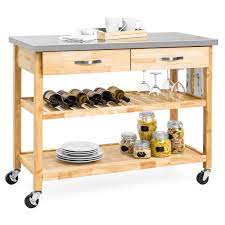 Rolls with ease on four casters (two locking). Best Choice Products 3 Tier Wood Rolling Kitchen Island Utility Serving Cart W Stainless Steel Countertop Walmart Com Walmart Com