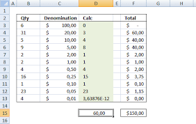 My boss want me to make a cashier program using microsoft excel. Cash Drawer Bill Extractor