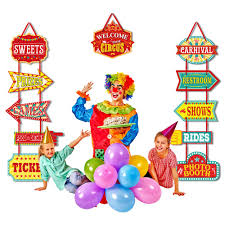 Along with the clown decorations and circus cutouts we also have rainbows and hot air balloon decorations. Carnival Decorations Circus Party Supplies Carnival Decorative Paper Cutouts Carnival Signs Banner Carnival Theme Party Supplies With Glue Point Dots And 2 Ribbon Party Supplies Toys Games Urbytus Com