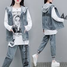 Maybe you would like to learn more about one of these? Ukuran Besar Untuk Orang Gemuk Wanita Rompi Denim Patchwork Rompi Kaos Lengan Panjang Kasual Celana 3 Pcs Set Ukuran L Xxl L68 Wanita Set Aliexpress