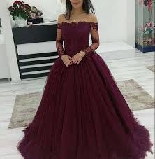 Wine Red Prom Dresses Off The Shoulder Evening Prom Dresses Ball Gown Prom Dresses With Sleeves Quinceanera Dama Dresses