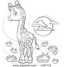 More images for giraffe clipart black and white » Clipart Of A Black And White Lineart Cute Baby Giraffe And Sun Royalty Free Vector Illustration By Visekart 1407776