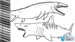 Fun lesson activity about the megalodon shark. Megalodon Shark And Jurassic World Mosasaur Dinosaurs Color Pages Drawing And Coloring Lesson Dinosaur Coloring Pages Shark Coloring Pages Dinosaur Coloring