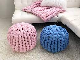 I thought a knitted pouf was perfect. Chunky Knit Pouf Ottoman Cotton Tube Yarn Becozi