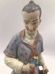 Vintage Ceramic Asian Bird Seller Statue 13.5”Tall