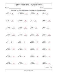 √121 < √123 < √144. Principal Square Roots 1 To 32 A