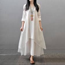 White Long Sleeve Maxi Linen Dress Linen Maxi Dress Yellow Dress Casual Maxi Dress
