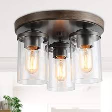 The overhead light is compatible with dimmable bulbs. Laluz Farmhouse Flush Mount Ceiling Light Rustic Ceiling Light Fixture In Faux Wood And Black Metal Finish With 3 Clear Farmhouse Goals