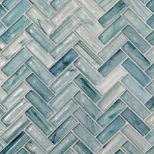 Neptune Herringbone Matte Glass Mosaic Mosaic Glass Blue Glass Tile Floor Decor