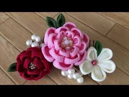 100均diy 100均材料だけで つまみ細工 三段丸つまみ how to make kanzashi flower youtube つまみ細工 かんざし花 手作り髪飾り