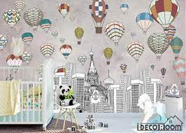 Reach new heights with this hot air balloon mural, and get it customized to fit your home. Nordic Geometric City Building Hot Air Balloon Wallpaper Wall Murals I Idecoroom