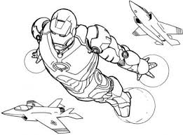 Iron man standing fiercely with an airplane in the background. 20 Free Printable Iron Man Coloring Pages Everfreecoloring Com