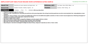 mortuary beautician resume sample