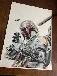 Boba Fett Original Drawing Star Wars Gothic Home Decor Fandom Wall Art Comics Occult Pencil Portrait Drawing Stars Star Wars Drawings Star Wars Art Drawings