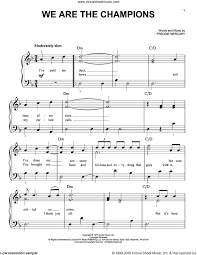 Queen We Are The Champions Beginner Sheet Music For Piano Solo Piano Sheet Music Easy Piano Sheet Music Popular Piano Sheet Music