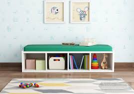 Wooden bench for kids with space for storage, perfect for the playroom but nice enough for your living room! Buy Eleanor Kids Bench Cum Storage Unit Electric Turquise Online In India Wooden Street