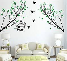 Yanqiao Tree Branch Wall Decal Removable Black Green Tree Home Bedroom Wall Art Sticker Bird Cag Wall Stickers Living Room Bedroom Wall Art Wall Painting Decor
