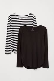 Black And White Striped Long Sleeve Tee 2 Pack Tops With Images Black Tops Black White Stripes